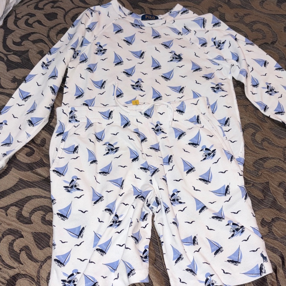 Polo by Ralph Lauren White and Blue Sailboat Pajama Set
